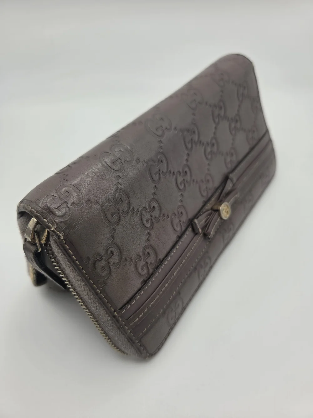 Authentic Gucci Guccissima Purple Gray Mayfair Bow Long Wallet